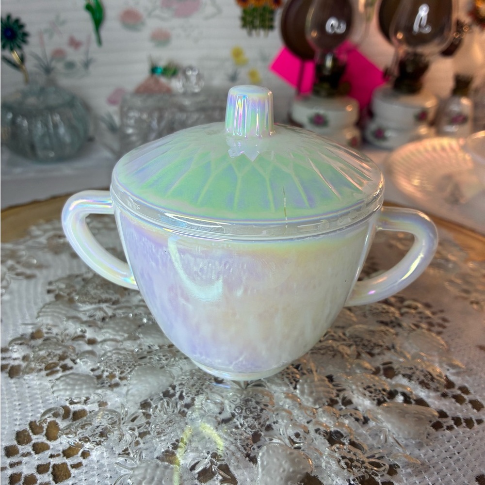 Iridescent Moonglow Sugar Bowl with Lid
